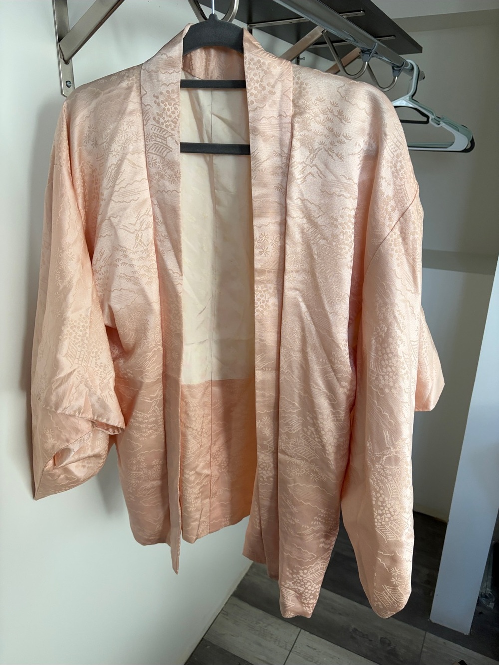 Silk-Feel Peach Kimono Robe for Women